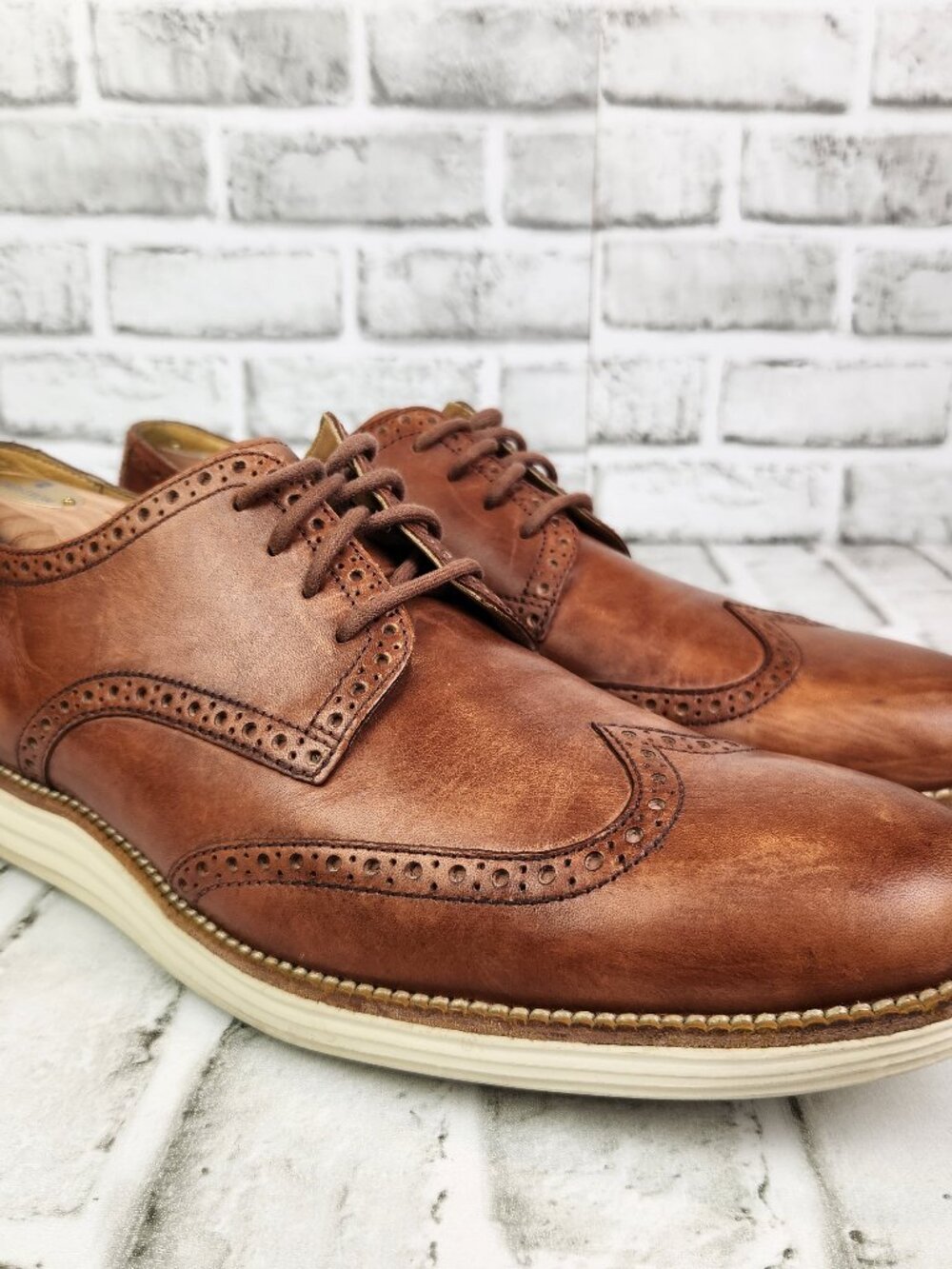 Cole Haan LunarGrand Men's Sz 12 M Brown Woodbury Leather Wingtip Oxford Shoes